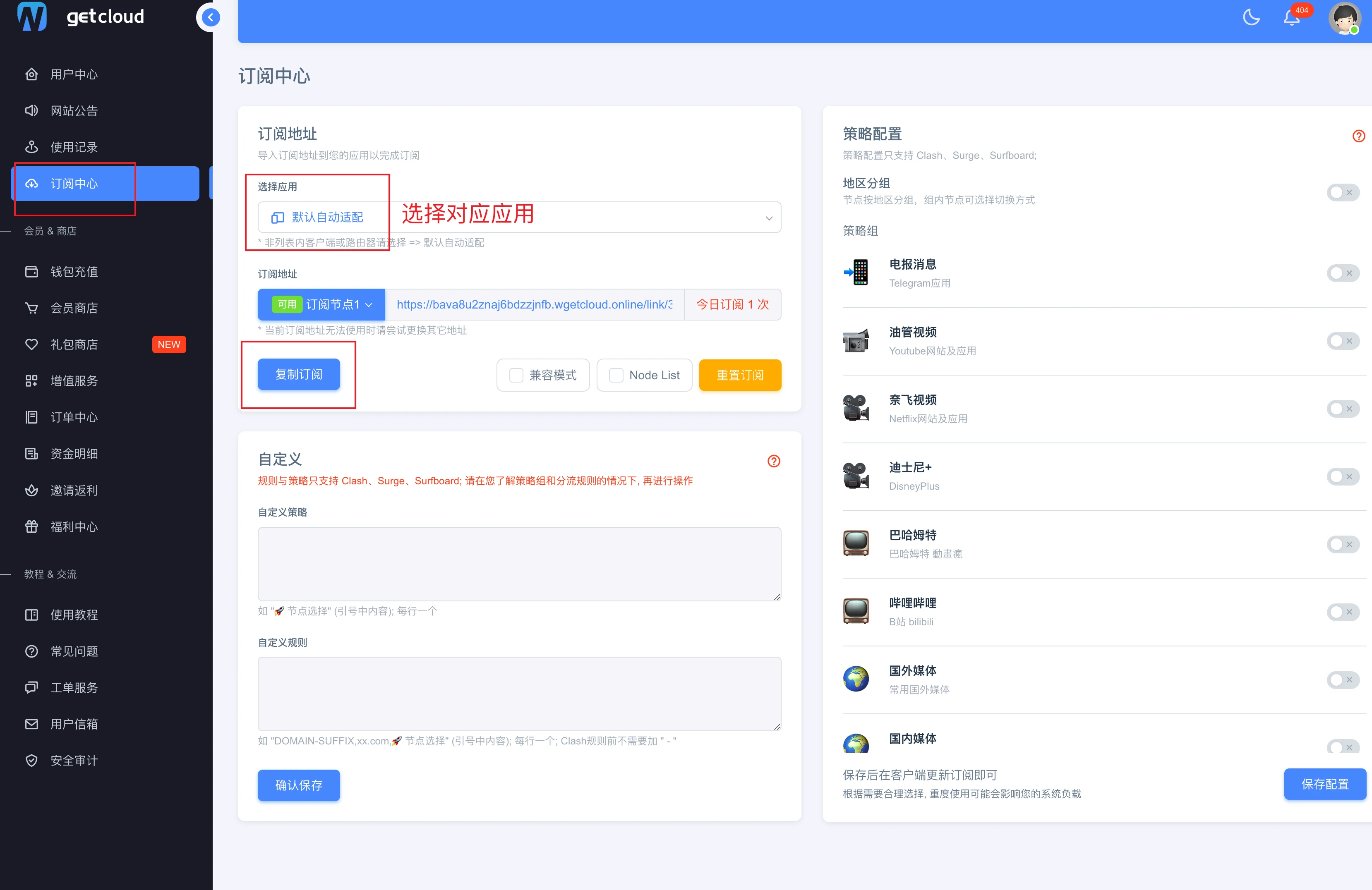 导入订阅使用